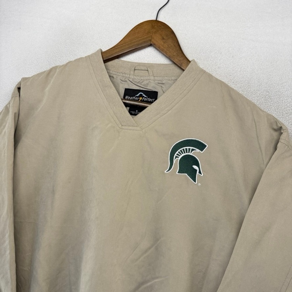 Vintage Michigan State Spartans Windbreaker Jacket Men's Small Beige Embroidered